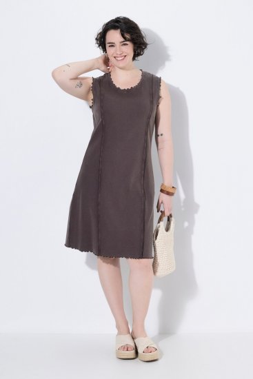 Ulla Popken 852190 Jersey jurk Mahoniebruin - Zomerjurken - Grote maten zomerjurken voor dames