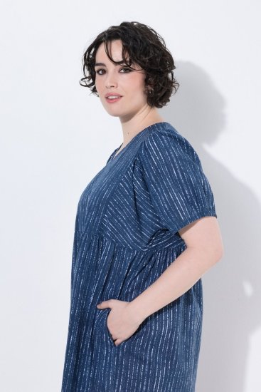 Ulla Popken 852214 Gestreepte midi-jurk Donkerblauw - Midi jurken - Midi-jurken in grote maten