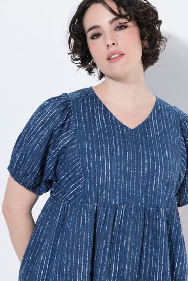 Ulla Popken 852214 Gestreepte midi-jurk Donkerblauw - Midi jurken - Midi-jurken in grote maten