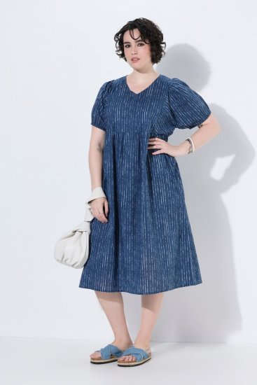 Ulla Popken 852214 Gestreepte midi-jurk Donkerblauw - Midi jurken - Midi-jurken in grote maten