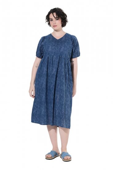 Ulla Popken 852214 Gestreepte midi-jurk Donkerblauw - Midi jurken - Midi-jurken in grote maten