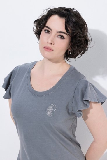Ulla Popken 852218 Midi-jurk met korte mouwen Grijs - Midi jurken - Midi-jurken in grote maten