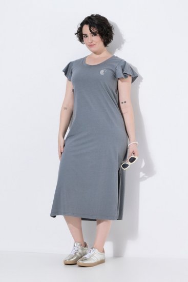 Ulla Popken 852218 Midi-jurk met korte mouwen Grijs - Midi jurken - Midi-jurken in grote maten