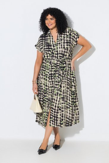Ulla Popken 852257 Bedrukte maxi-jurk Taupe - Maxi jurken - Grote maten maxi jurken