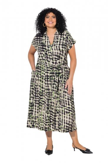 Ulla Popken 852257 Bedrukte maxi-jurk Taupe - Maxi jurken - Grote maten maxi jurken