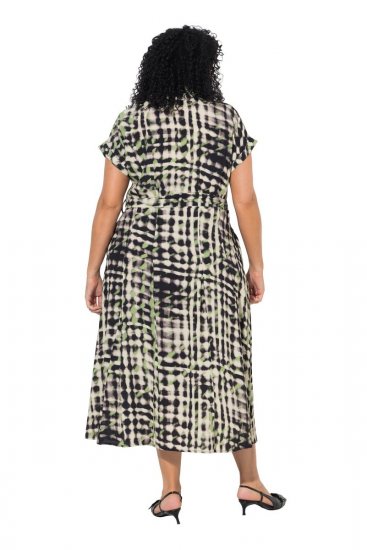 Ulla Popken 852257 Bedrukte maxi-jurk Taupe - Maxi jurken - Grote maten maxi jurken
