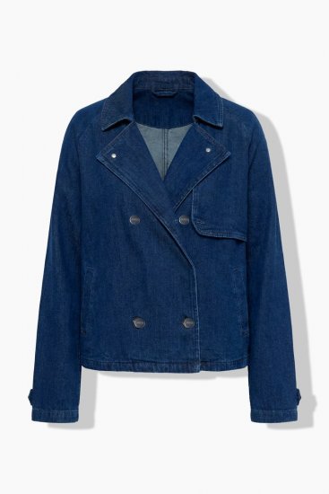Ulla Popken 852266 Double-breasted spijkerjas in trenchstijl Denimblauw - Jassen - Grote maten jassen voor dames