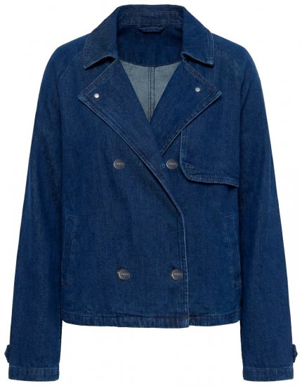 Ulla Popken 852266 Double-breasted spijkerjas in trenchstijl Denimblauw - Jassen - Grote maten jassen voor dames