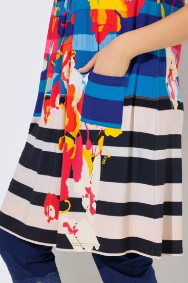 Ulla Popken 852308 Gestreepte jersey jurk Donkerblauw - Jersey jurken - 