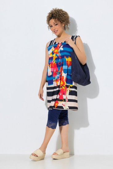 Ulla Popken 852308 Gestreepte jersey jurk Donkerblauw - Jersey jurken - 