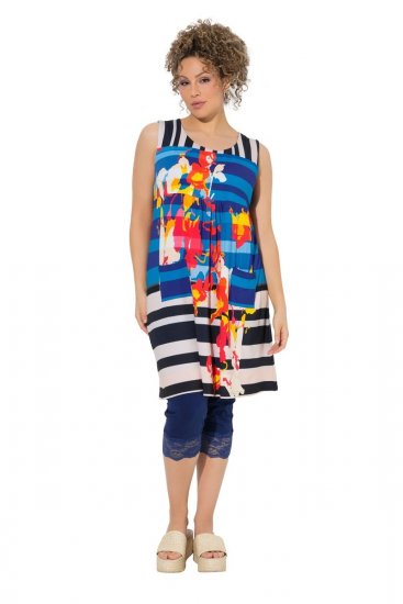 Ulla Popken 852308 Gestreepte jersey jurk Donkerblauw - Jersey jurken - 