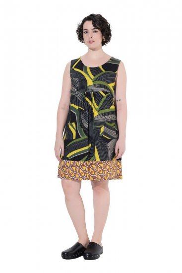 Ulla Popken 852329 Gestreepte jersey jurk Olijfgroen - Jersey jurken - 