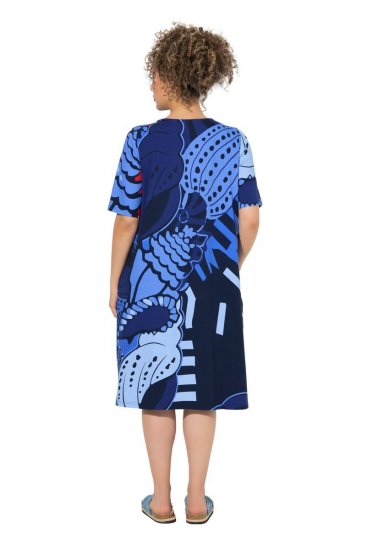 Ulla Popken 852394 Midi-jurk met korte mouwen en V-hals Donkerblauw - Midi jurken - Midi-jurken in grote maten