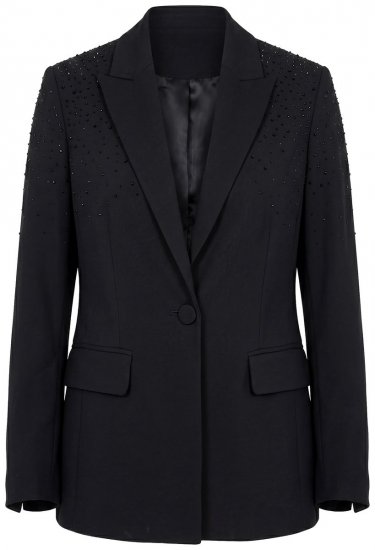 Ulla Popken 852498 Blazer met één knoop en strass Zwart - Blazers - Damesblazers in grote maten