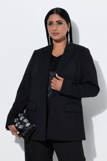 Ulla Popken 852498 Blazer met één knoop en strass Zwart - Blazers - Damesblazers in grote maten