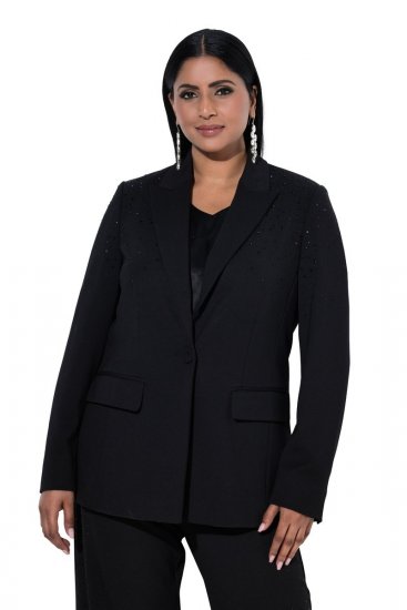 Ulla Popken 852498 Blazer met één knoop en strass Zwart - Blazers - Damesblazers in grote maten