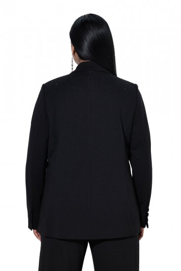 Ulla Popken 852498 Blazer met één knoop en strass Zwart - Blazers - Damesblazers in grote maten