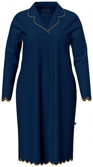 Ulla Popken 852526 Nachthemd met overhemdkraag Donkerblauw - Nachthemden - 