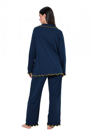 Ulla Popken 852573 Pyjama met overhemdkraag Donkerblauw - Pyjama's en Loungewear - 