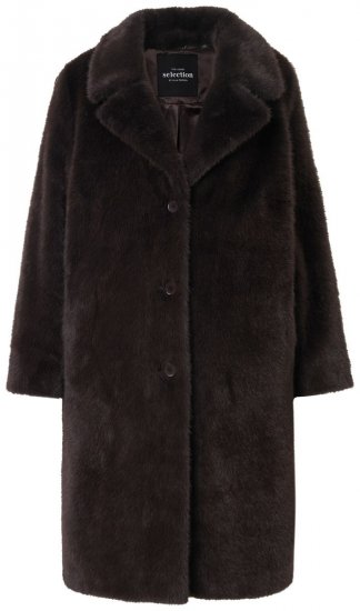 Ulla Popken 852605 Jas van imitatiebont Mahoniebruin - Jassen - Grote maten dames jassen