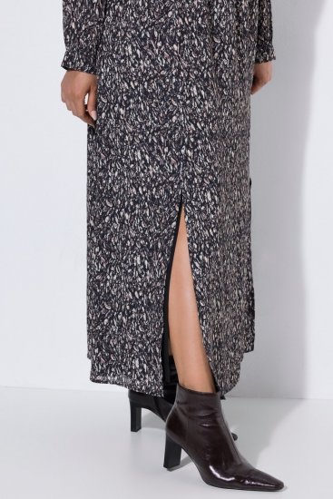 Ulla Popken 852606 Bedrukte maxi-jurk Zwart - Maxi jurken - Grote maten maxi jurken