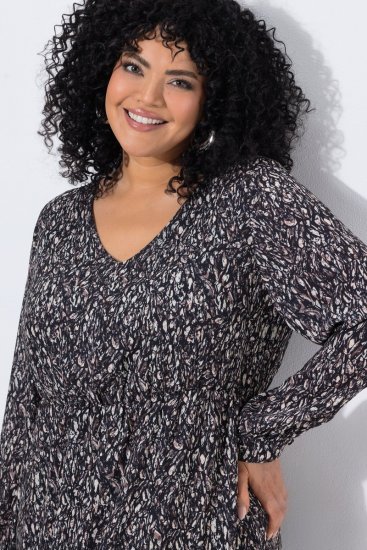 Ulla Popken 852606 Bedrukte maxi-jurk Zwart - Maxi jurken - Grote maten maxi jurken