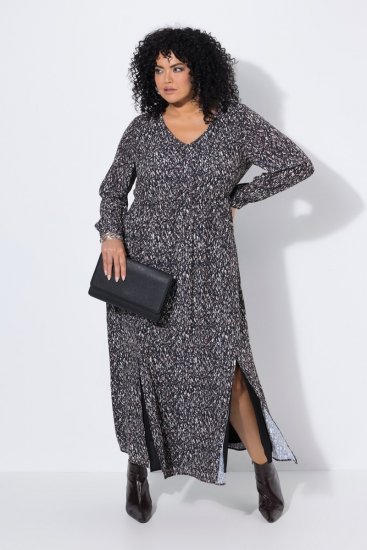 Ulla Popken 852606 Bedrukte maxi-jurk Zwart - Maxi jurken - Grote maten maxi jurken