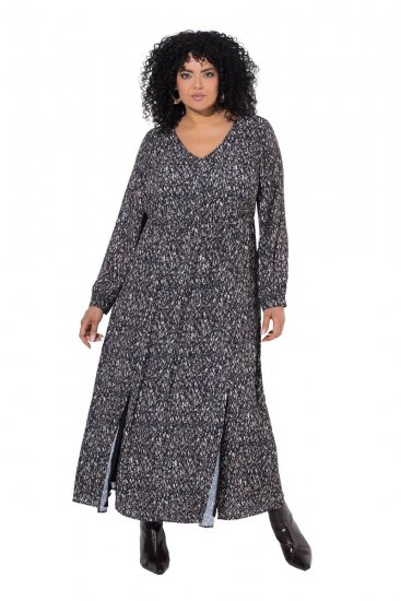 Ulla Popken 852606 Bedrukte maxi-jurk Zwart - Maxi jurken - Grote maten maxi jurken