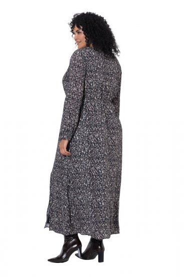 Ulla Popken 852606 Bedrukte maxi-jurk Zwart - Maxi jurken - Grote maten maxi jurken
