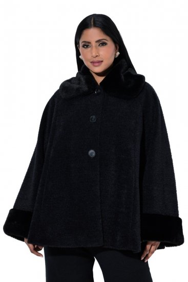 Ulla Popken 852644 Capejas met rand van nepbont Zwart - Poncho's & capes - 