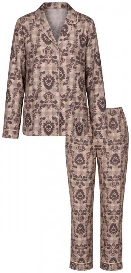 Ulla Popken 852649 Pyjama met print en overhemdkraag Bruin - Pyjama's en Loungewear - 