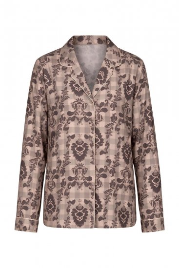 Ulla Popken 852649 Pyjama met print en overhemdkraag Bruin - Pyjama's en Loungewear - 