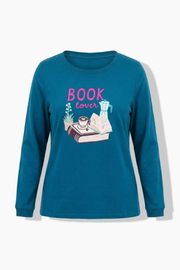 Ulla Popken 852710 Loungetrui met lange mouwen Petrol - Pyjama's en Loungewear - 