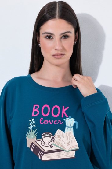 Ulla Popken 852710 Loungetrui met lange mouwen Petrol - Pyjama's en Loungewear - 