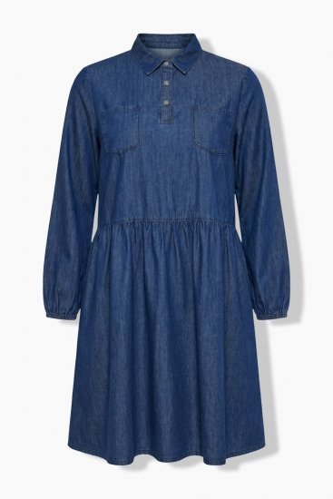 Ulla Popken 852768 A-lijn denim jurk met zakken Denimblauw - Kleedjes - Jurken in elke maat