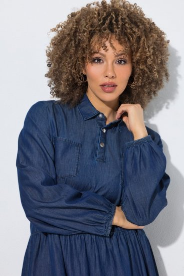 Ulla Popken 852768 A-lijn denim jurk met zakken Denimblauw - Kleedjes - Jurken in elke maat