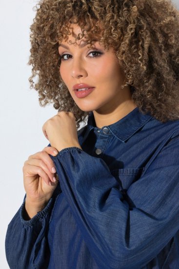 Ulla Popken 852768 A-lijn denim jurk met zakken Denimblauw - Kleedjes - Jurken in elke maat