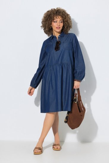 Ulla Popken 852768 A-lijn denim jurk met zakken Denimblauw - Kleedjes - Jurken in elke maat