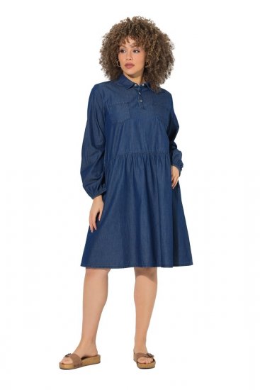 Ulla Popken 852768 A-lijn denim jurk met zakken Denimblauw - Kleedjes - Jurken in elke maat