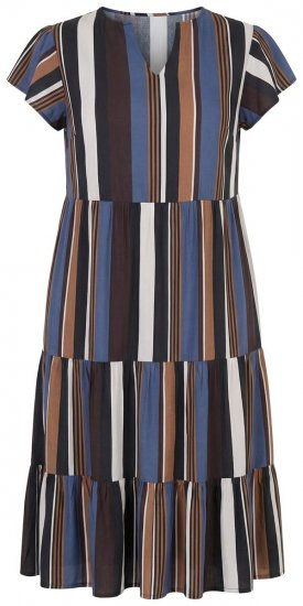 Ulla Popken 852771 Gestreepte jurk met ruches Donkerblauw - Kleedjes - Jurken in elke maat
