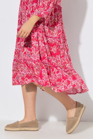 Ulla Popken 852841 Gebloemde jurk met ruches Magenta - Midi jurken - Midi-jurken in grote maten