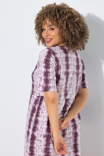 Ulla Popken 852854 Gestreepte midi-jurk Bruin - Midi jurken - Midi-jurken in grote maten