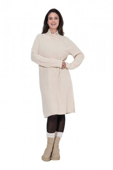 Ulla Popken 853504 Gebreide jurk met lange mouwen en col Gebroken wit - Gebreide jurken - 