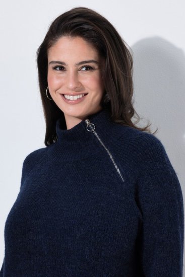 Ulla Popken 853504 Gebreide jurk met col Donkerblauw - Kleedjes - Jurken in elke maat