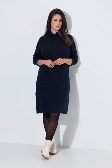 Ulla Popken 853504 Gebreide jurk met col Donkerblauw - Kleedjes - Jurken in elke maat