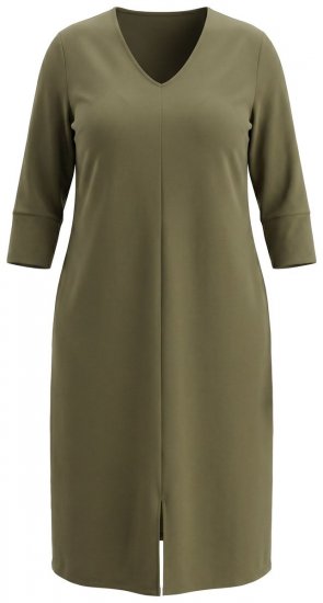 Ulla Popken 853510 Midi-jurk met zakken Kaki - Midi jurken - Midi-jurken in grote maten