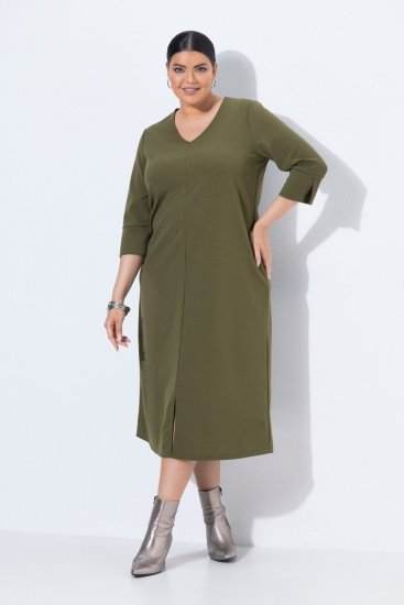 Ulla Popken 853510 Midi-jurk met zakken Kaki - Midi jurken - Midi-jurken in grote maten