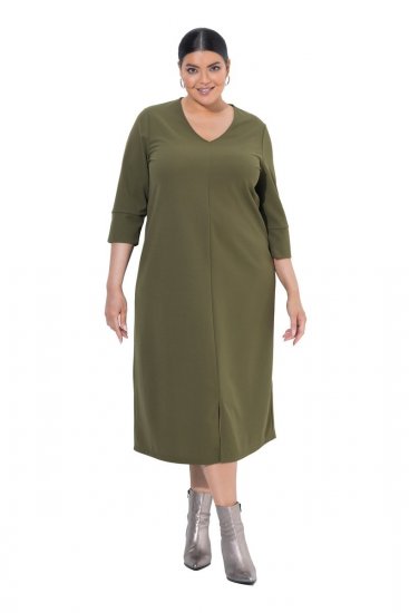 Ulla Popken 853510 Midi-jurk met zakken Kaki - Midi jurken - Midi-jurken in grote maten