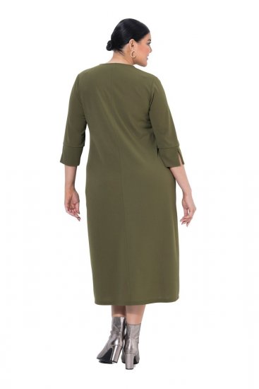 Ulla Popken 853510 Midi-jurk met zakken Kaki - Midi jurken - Midi-jurken in grote maten
