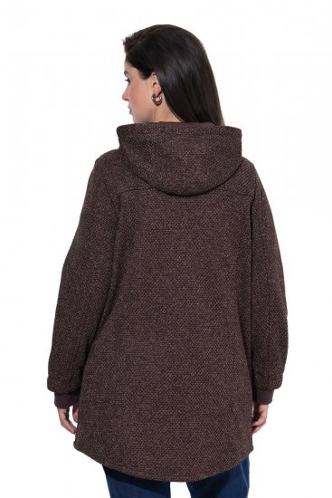 Ulla Popken 853577 Gebreide fleecejas met capuchon en print Mahoniebruin - Fleecekleding - 